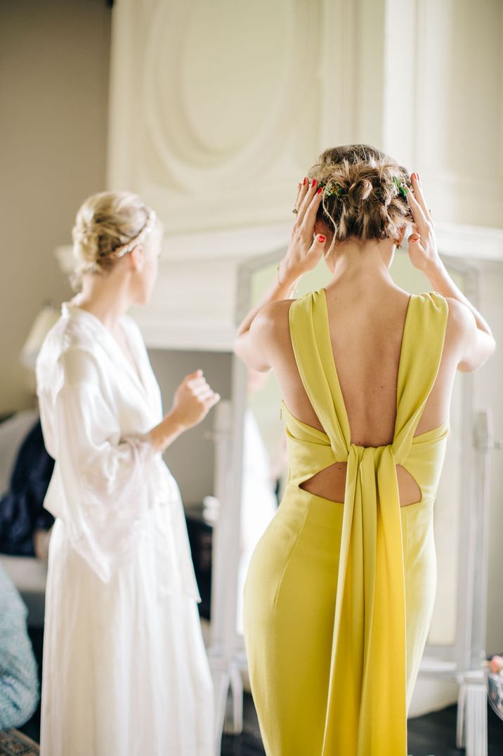 Yellow Whistles bridesmaid dresses with bow back detail 