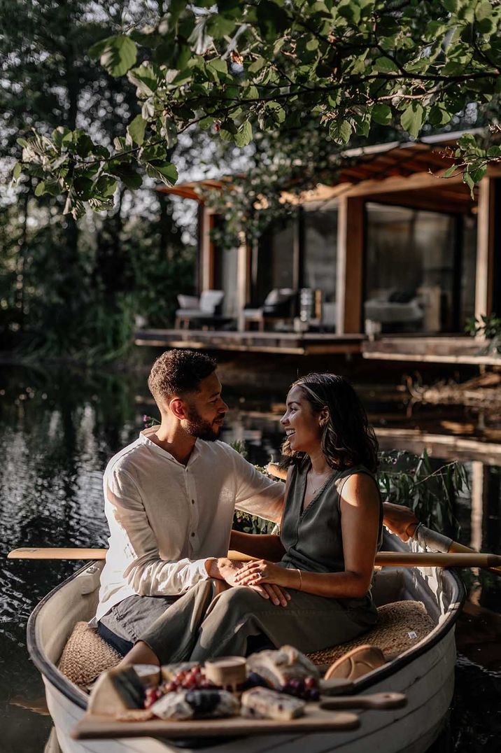 Couple on a boat during their honeymoon 