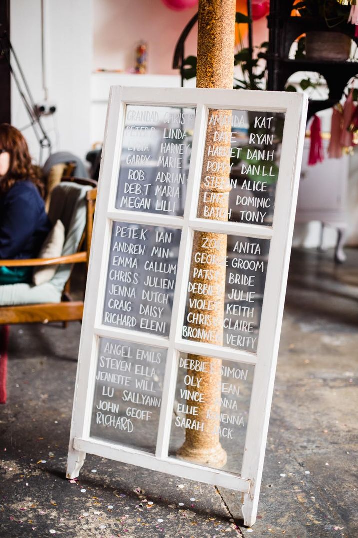 White window frame table plan with white paint pen 