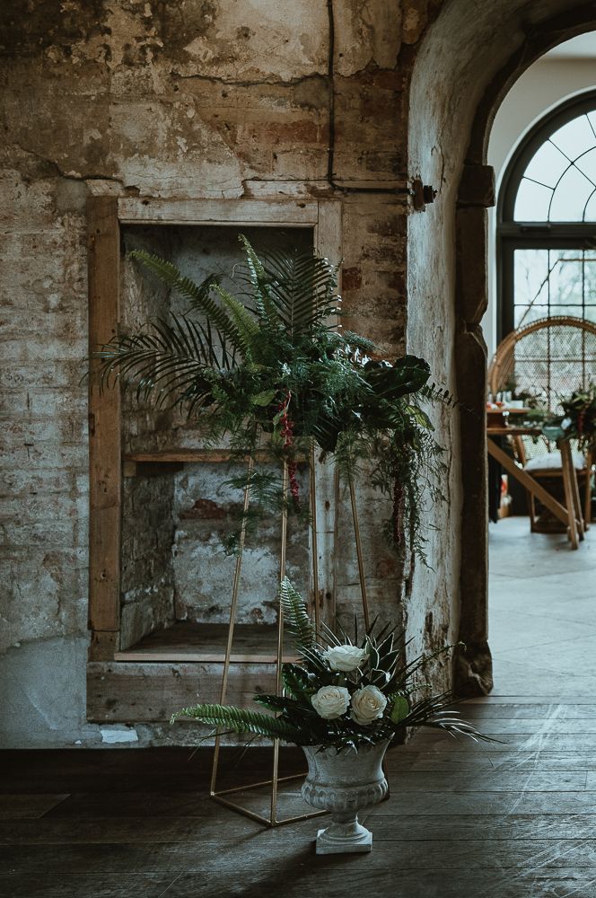 Earthy neutral tones in the main hall of Middleton Lodge, unusual wedding venues