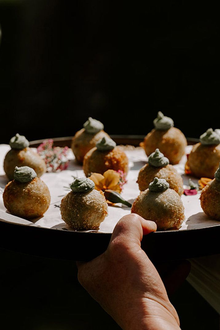 Vegan canapés fried arancini balls 