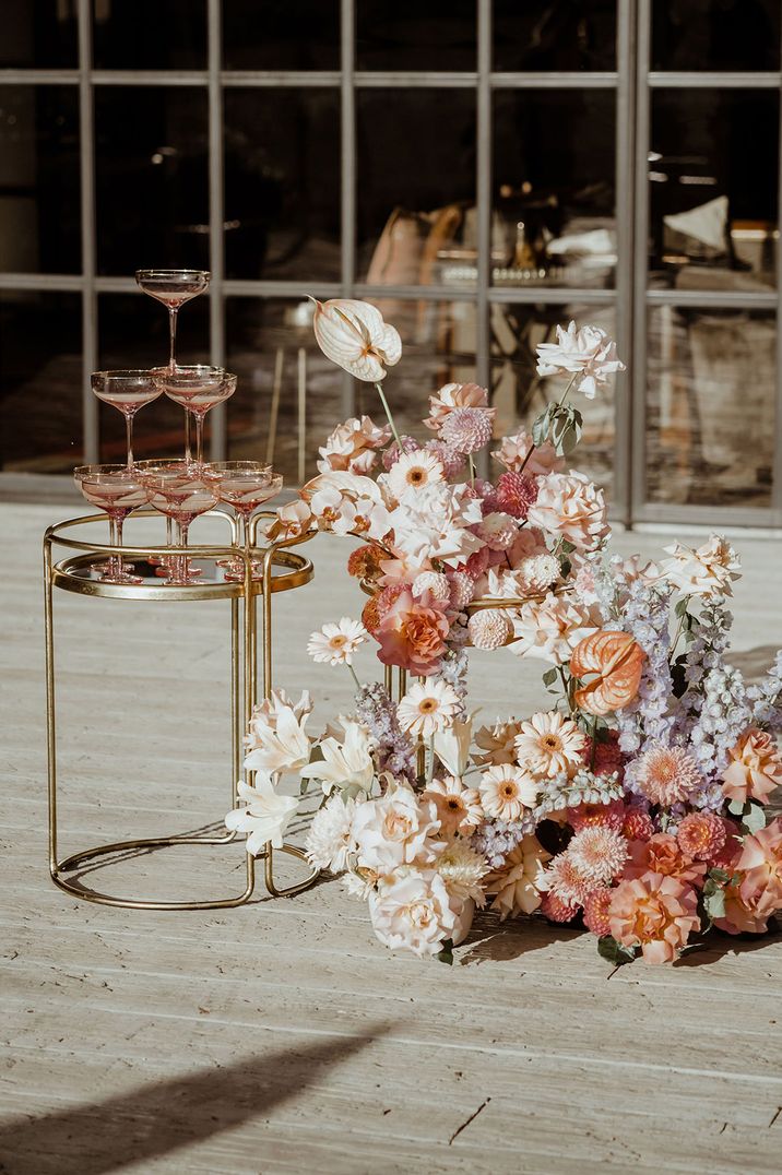 Pastel wedding flowers with white, pink and cream arrangement 