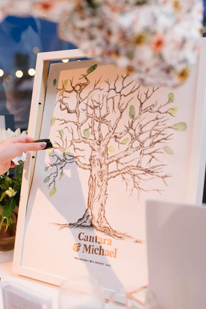 Large personalised tree with fingerprints guest book 