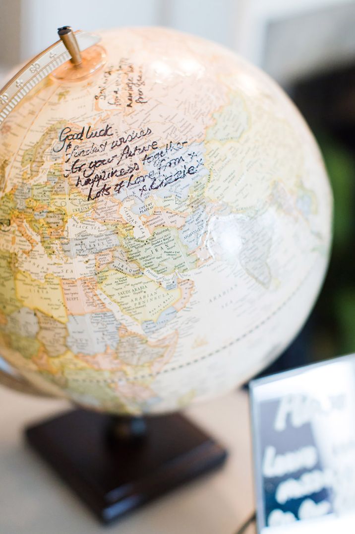 Vintage style globe for wedding guest book 