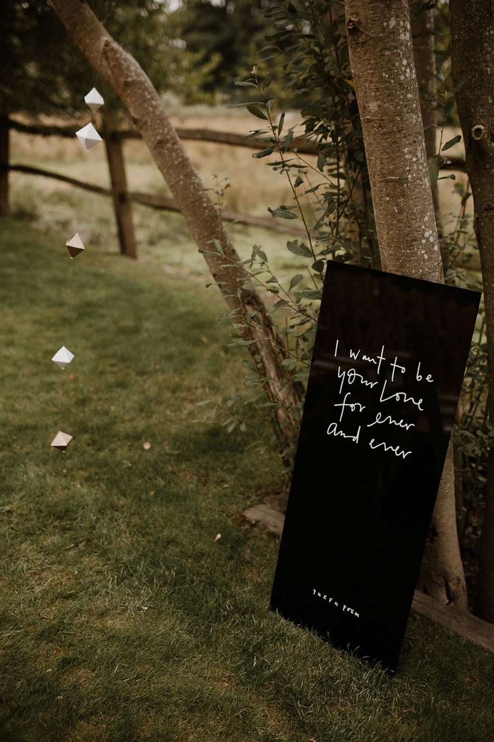 DIY minimal chalkboard wedding sign at DIY gin bar wedding