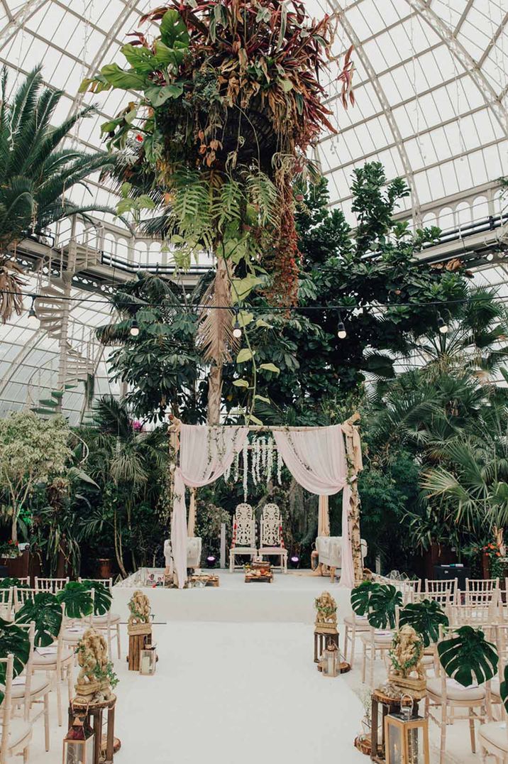 Hindu wedding ceremony at Sefton Park Palm House greenhouse wedding venue 