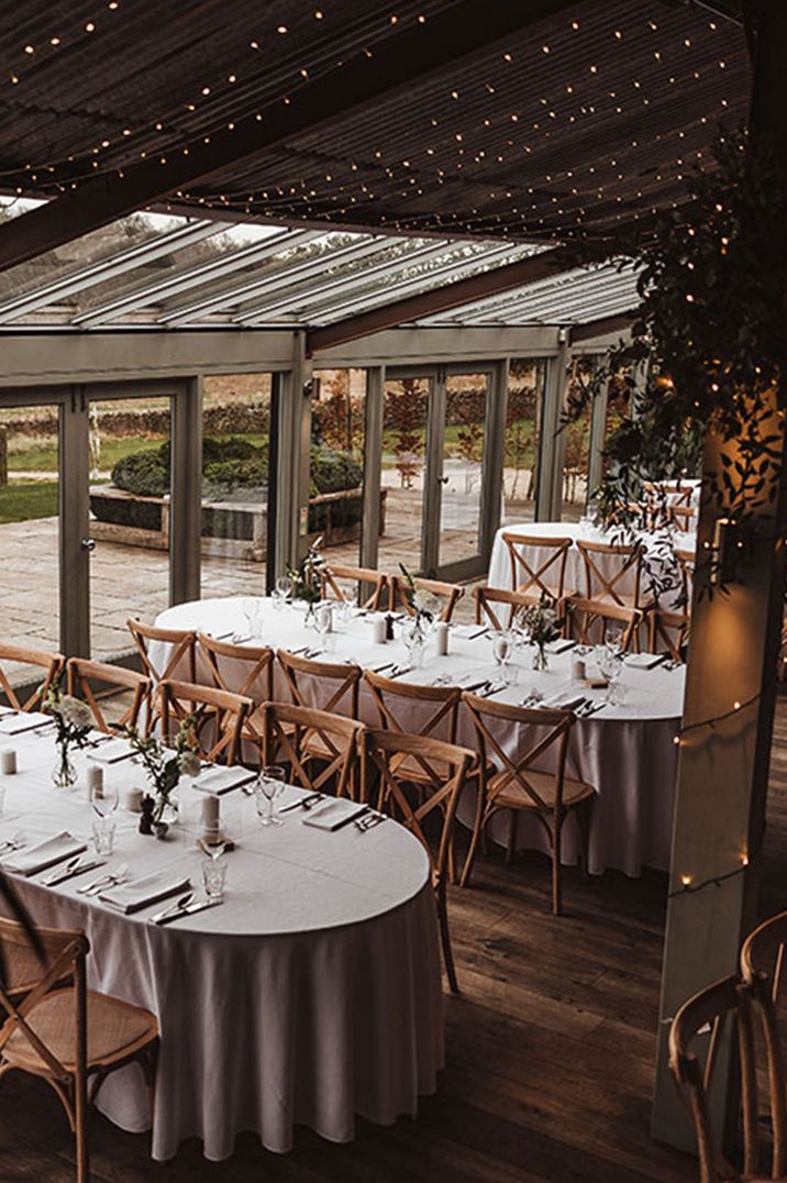 Stone Barn rustic winter wedding venue with neutral wedding tablescape and decorations 