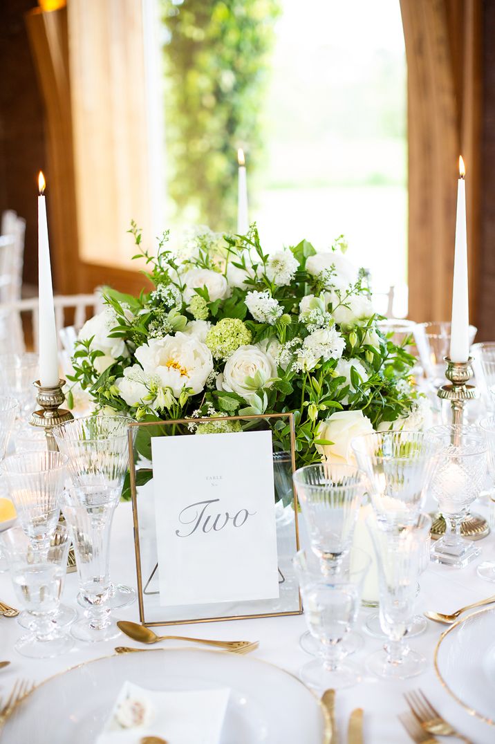 Elegant White & Green Wedding Table Setting