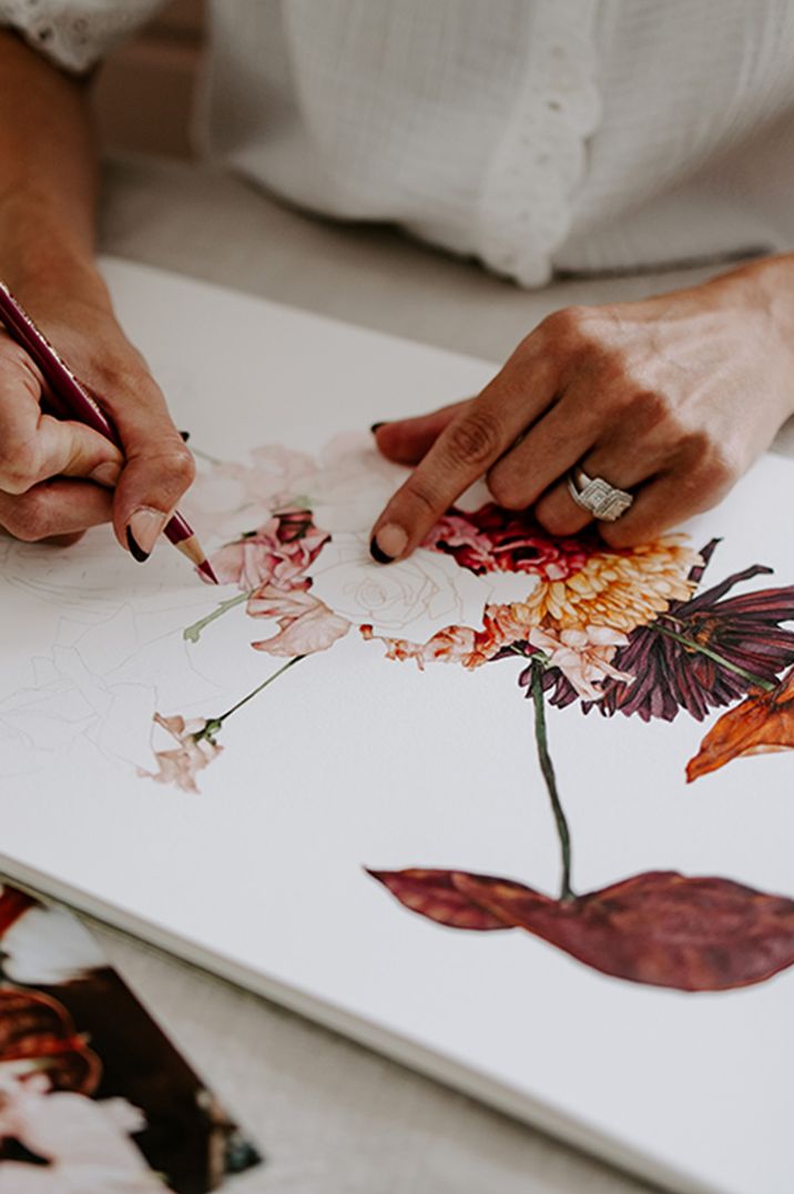 The Custom Botanist works on a bouquet design as a wedding gift | The Custom Botanist | <a href="https://www.rockmywedding.co.uk/wedding-suppliers/the-custom-botanist " target="_blank" rel="noopener">Take a look at this Recommended Supplier</a>