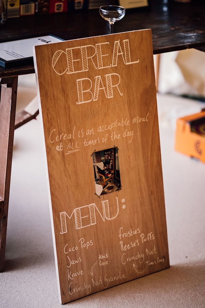 Food wedding bar with cereal bar design idea for marquee wedding reception 