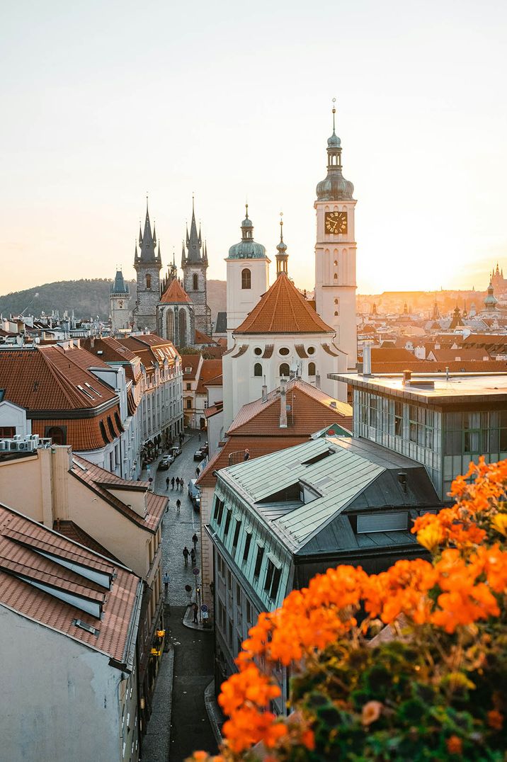 Image of Prague city centre from above featuring historical buildings and rooftops 