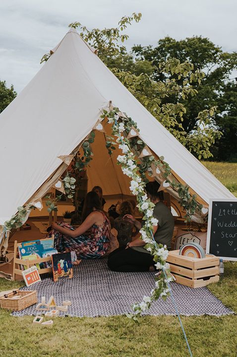 Outdoor tipi for kids with games, books, puzzles and more to keep the kids entertained 