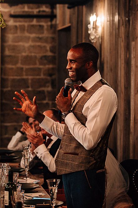 Wharfedale Grange wedding with groom performing his speech at the wedding breakfast