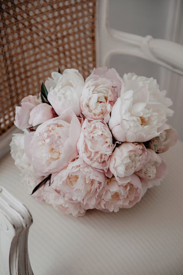 Light pink peony wedding bouquet inspired by November birth flowers 