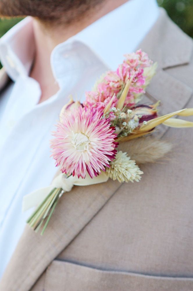 Mary Elizabeth Flowers Flamingo Dried Flower Buttonhole