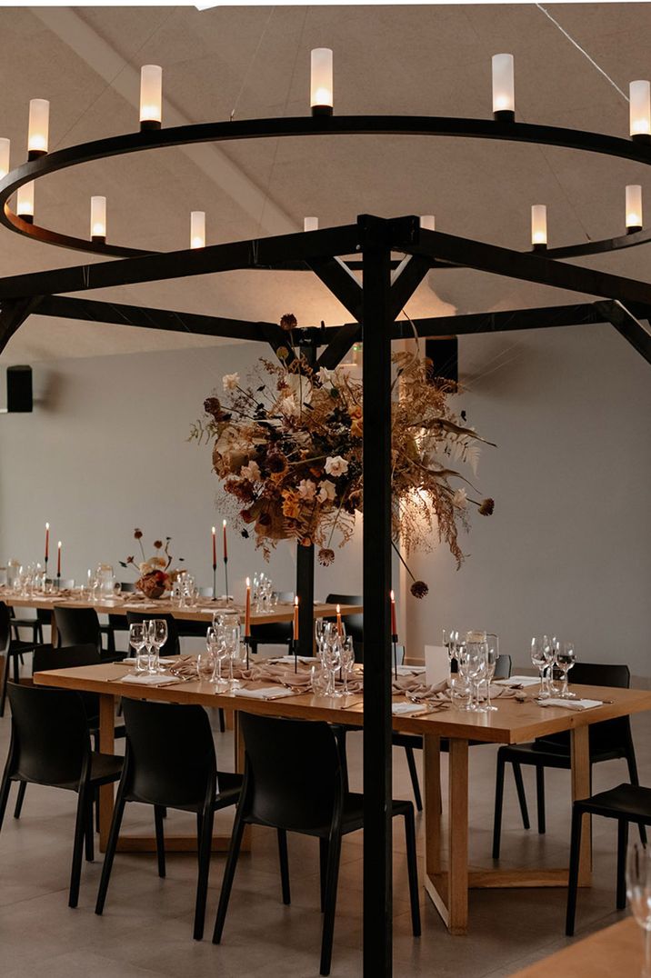 Crumplebury wedding venue with incredible flower hanging installation 