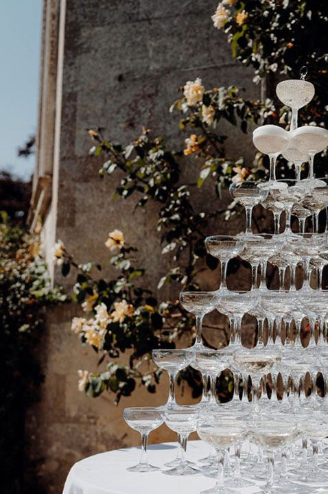 Seven tier champagne tower at country house wedding