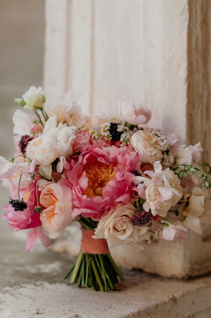 Pink peony bouquet wedding for with roses 