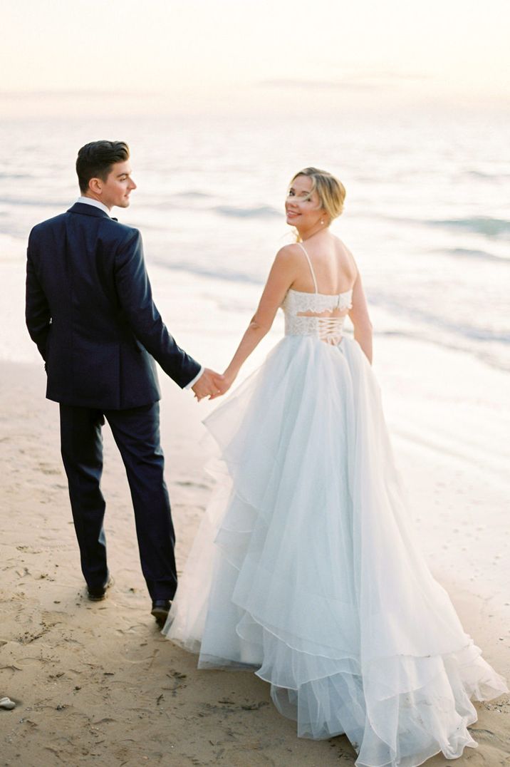 soft sky blue coloured wedding dress for beach wedding