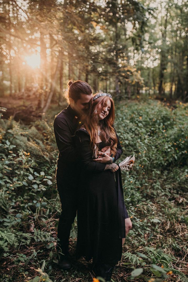 Boho witchy engagement shoot with silver jewellery and accessories