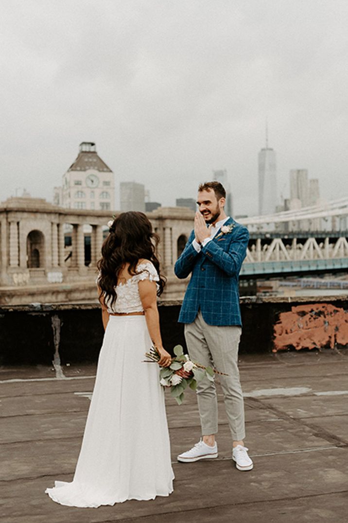 Groom reacts to seeing the bride for the first time and starts to cry 