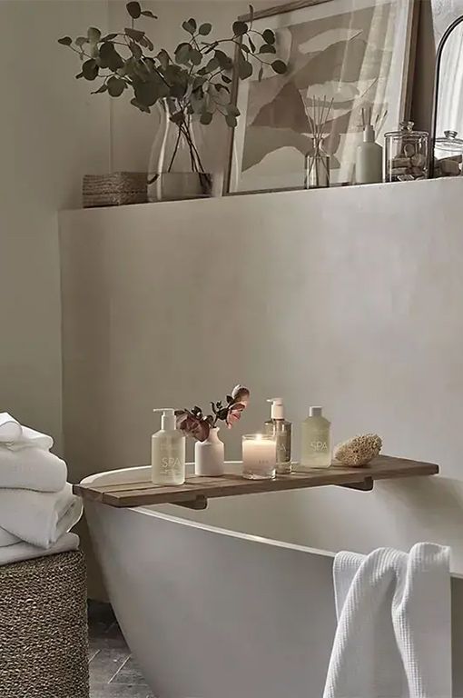 The White Company bath tidy in classic clean bathroom 