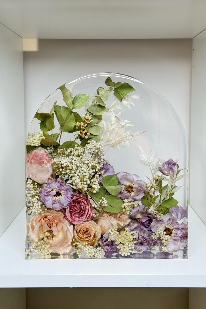 Stunning arched wedding bouquet preservation memento idea and gift idea 