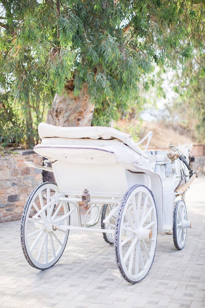 Classic white wedding carriage for wedding transport