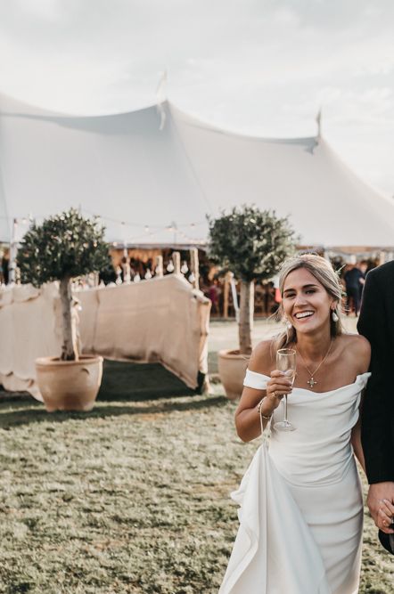 Bride and groom portrait outside their at home Sperry Tent wedding reception 