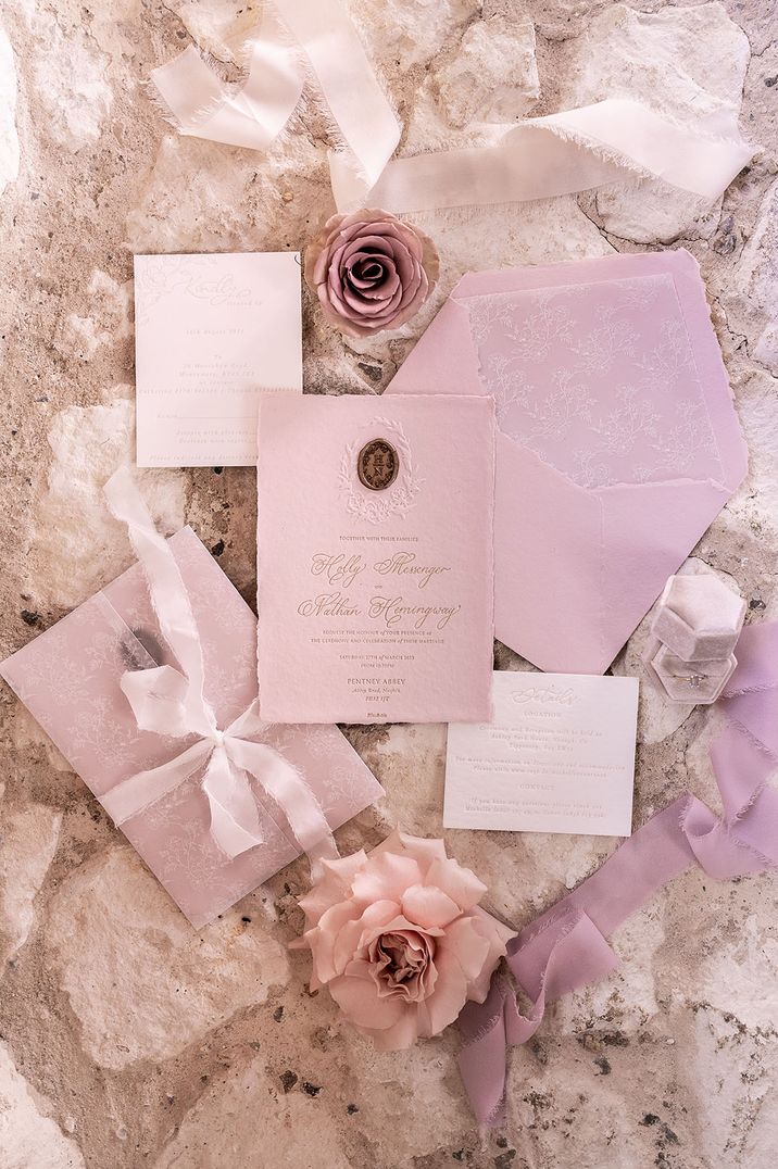 Classic and elegant wedding stationery with pink wedding stationery suite 