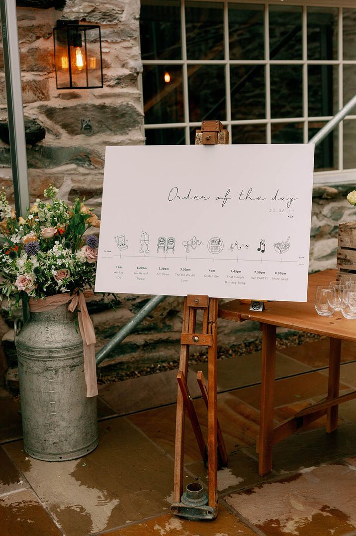 Simple and minimal wedding order of the day wedding sign