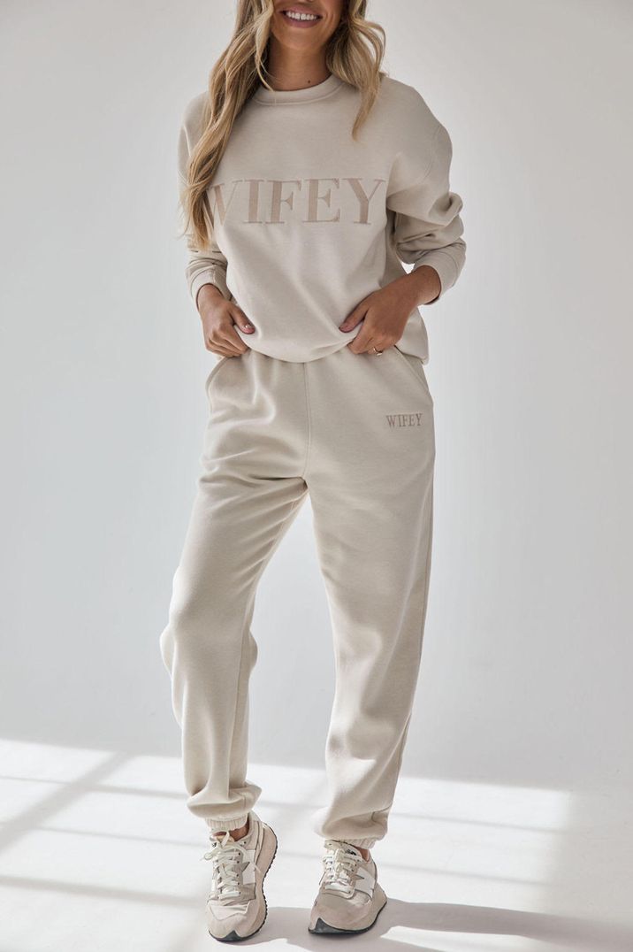 Wifey statement tracksuit top and bottoms in champagne 