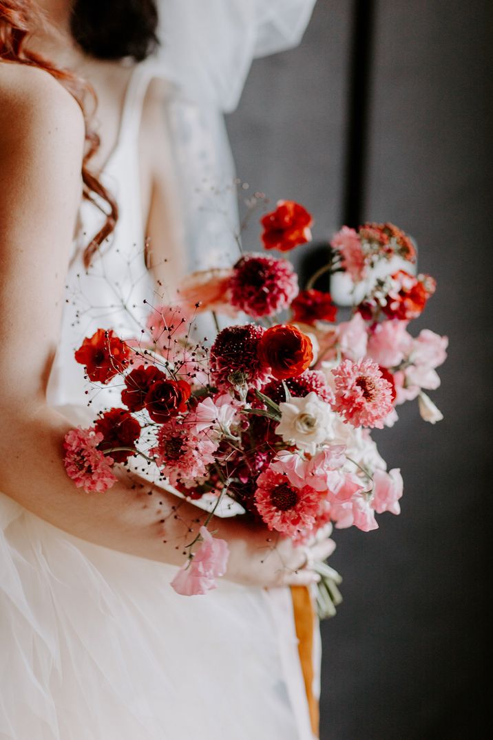 Dark red and pink wedding bouquet for bride 