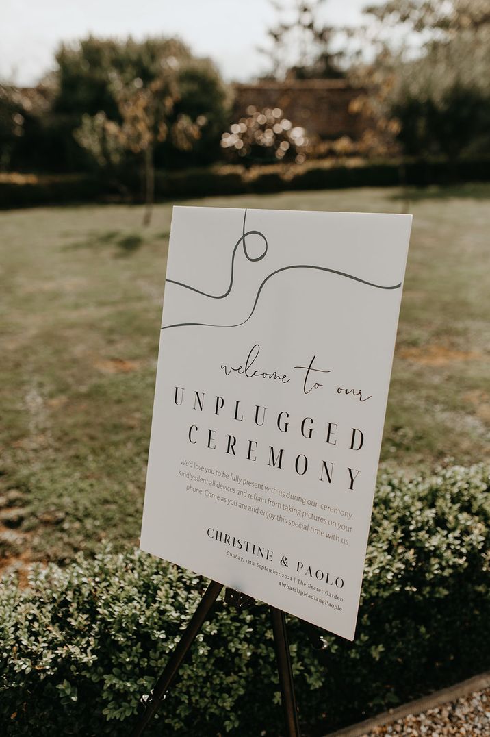 unplugged wedding sign on the day wedding stationery 