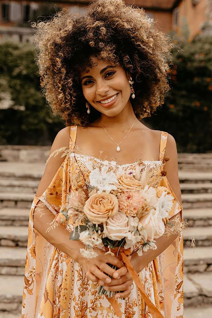 bride with afro curly hair on wedding day