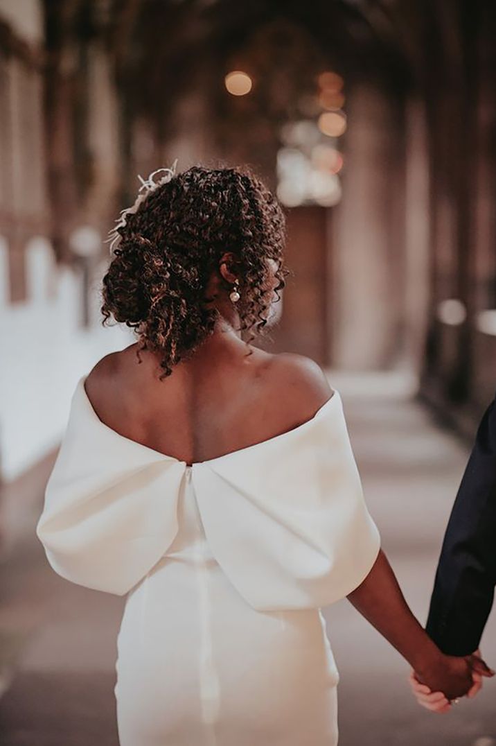 bride with curly afro textured bridal wedding updo