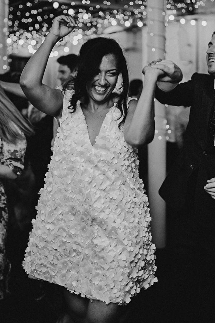 Bride Wearing Flower Sequin Short Dress