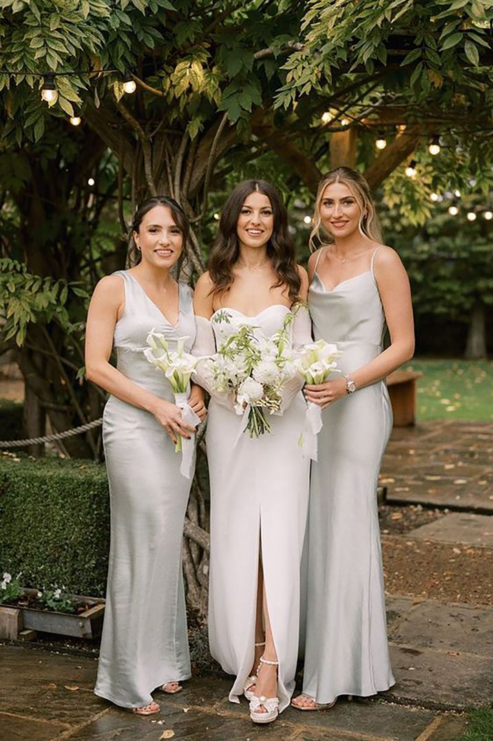 bridal-party-in-light-satin-sage-green-bridesmaid-dresses-how-to-be-a-good-bridesmaid