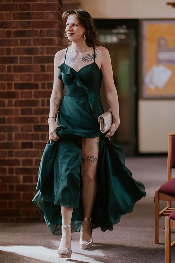 dark-green-ruffle-autumn-wedding-guest-dress