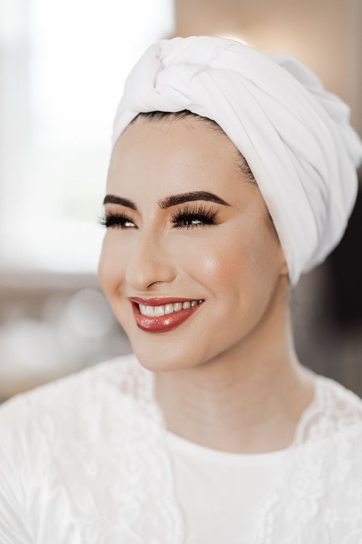 Beautiful Bride with a Red Lip and Gorgeous Makeup