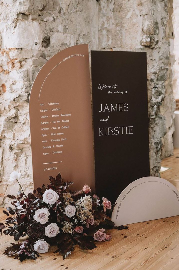 brown and mocha colour palette wedding signs