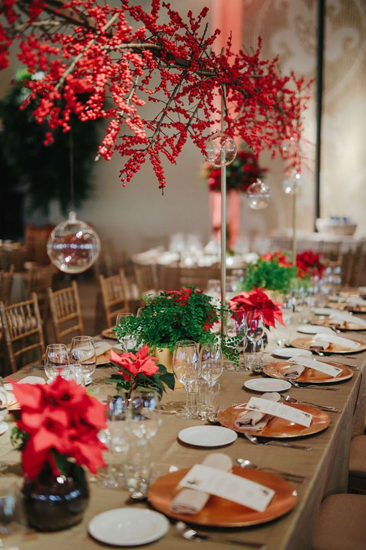 red table decor for festive winter wedding