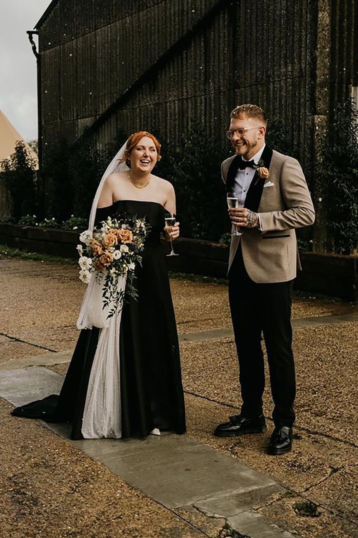 black off-shoulder coloured maxi wedding dress