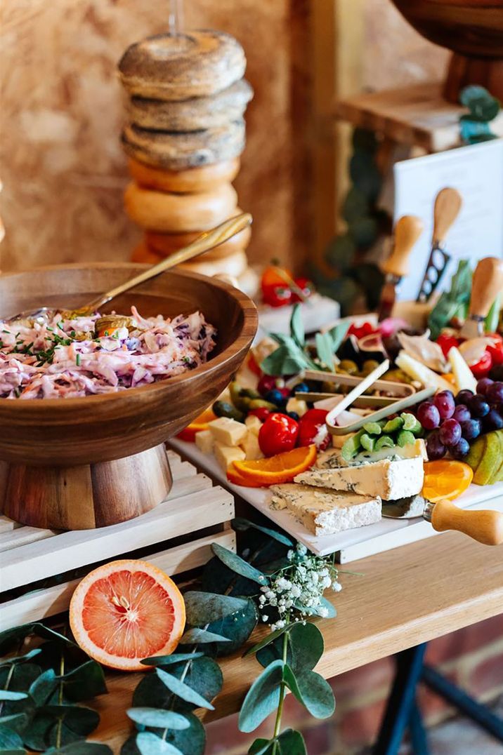 Wedding Grazing Table with Bagels, Salad, Fruit & Cheeses