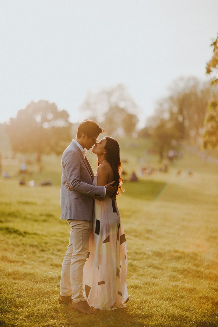 Golden hour shot of couple for their engagement shoot