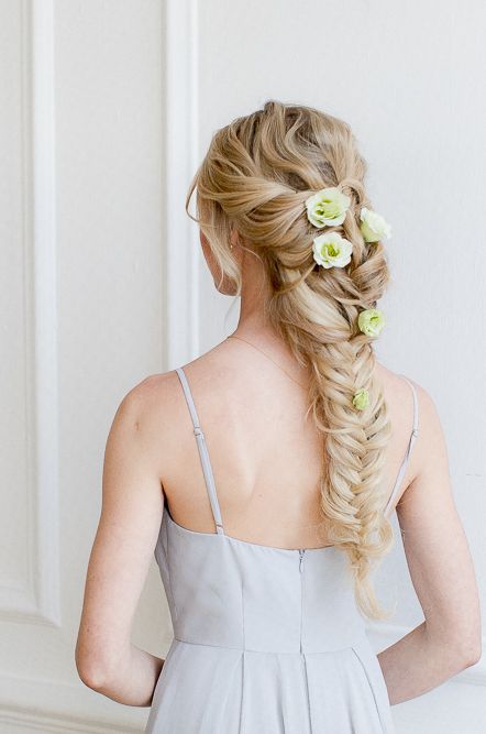 Fishtail Braid For Bridesmaids With Fresh Flowers