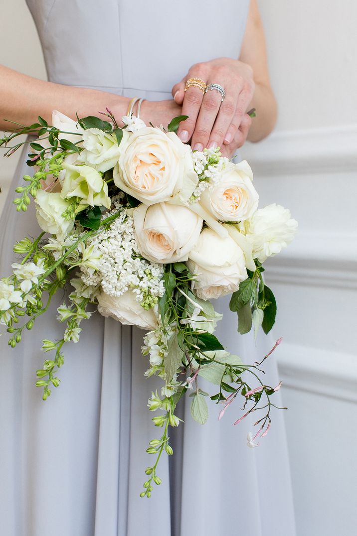 Creamy Rose Wedding Bouquet With Foliage