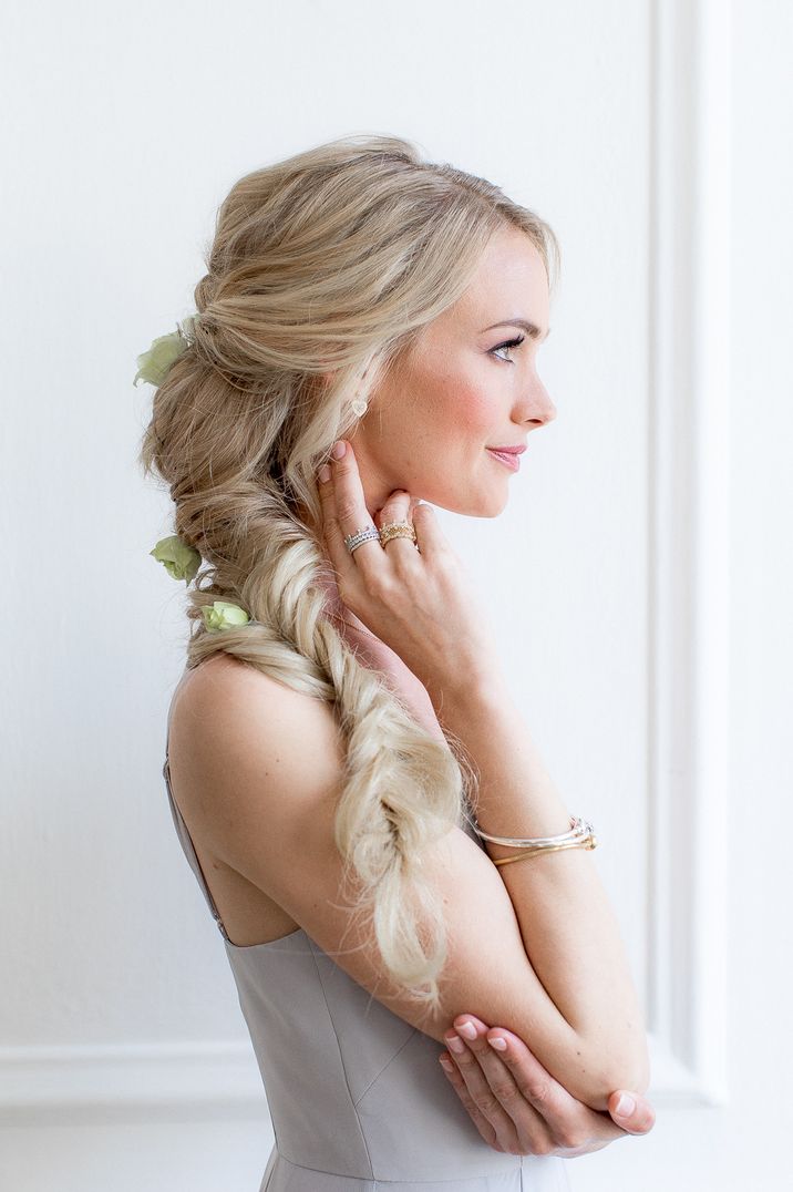 Fishtail Braid For Bridesmaids With Fresh Flowers