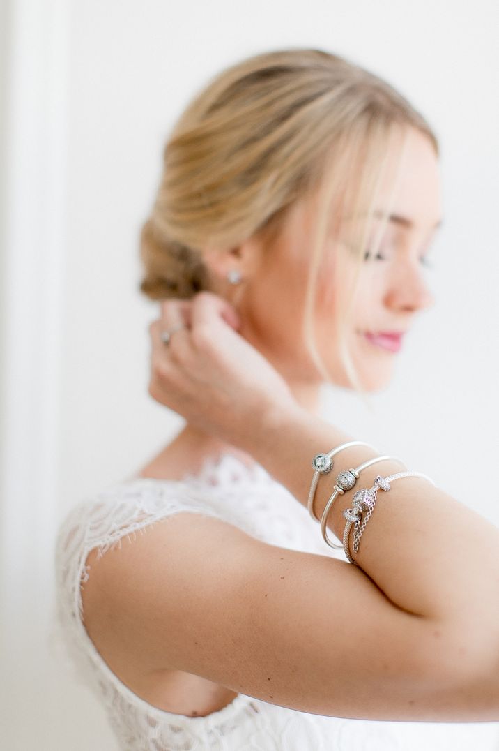 Elegant Low Bun For Bride With Elegant PANDORA Jewellery