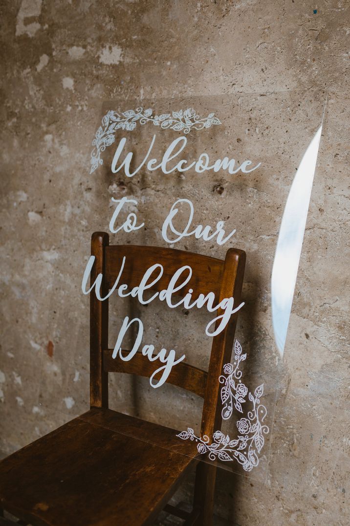 Acrylic Welcome To Our Wedding Day Sign | Wedding Decor | Asylum London Wedding Ceremony Venue | Photography By The Curries | Film By This Modern Revelry